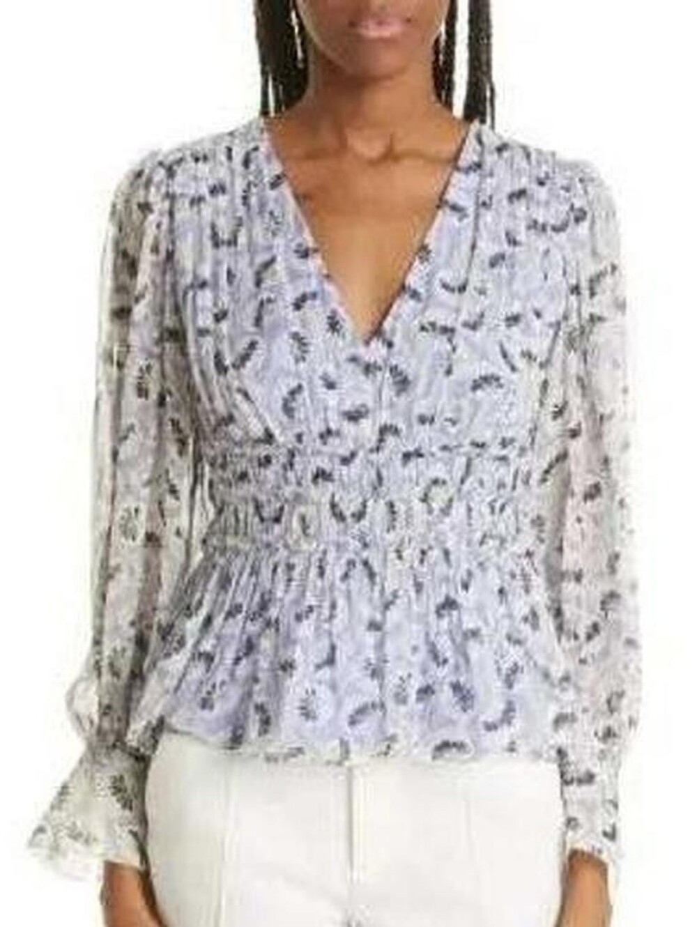 Rebecca Taylor Deco Silk Ruffled Peplum Blouse Fleur Aster Sz 8 (MSRP $345)